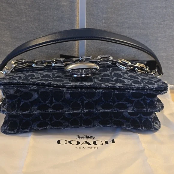 Coach Navy Signature Jacquard Crossbody Bag with Silver Hardware - Picture 8 of 9